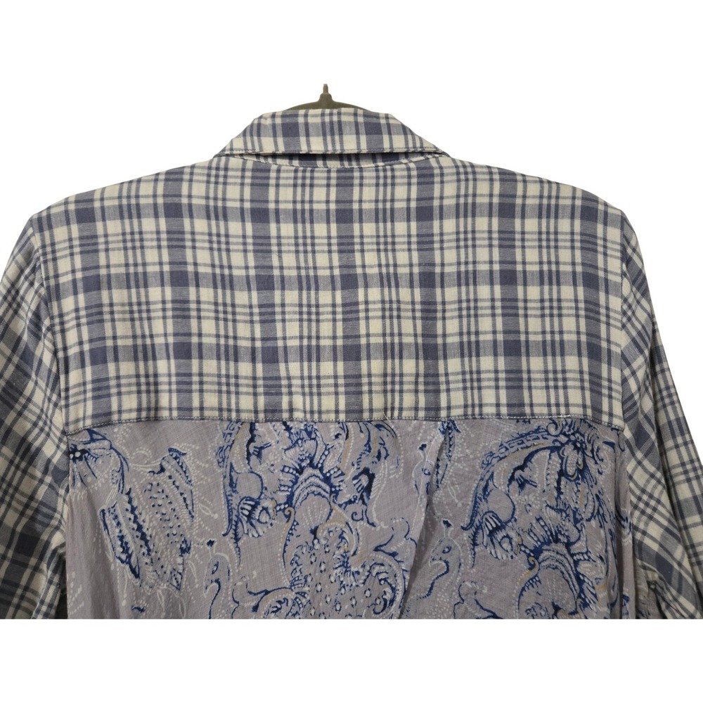 Mixed-Print Blue Floral & Plaid Tunic Shirt - Picture 16 of 16